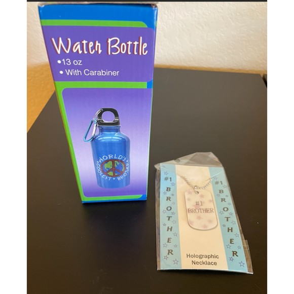 NEW-Brother Set-Water Bottle and Holographic Dog Tag Necklace #1 Brother - Picture 3 of 8